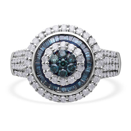 Blauer Diamant Ring 925 Silber platiniert (Gr&ouml;&szlig;e 18.00) ca. 1.50 ct