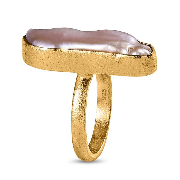 Pfirsich-S&uuml;&szlig;wasser Perle Ring, 925 Silber Gelbgold Vermeil, (Gr&ouml;&szlig;e 18.00) image number 5