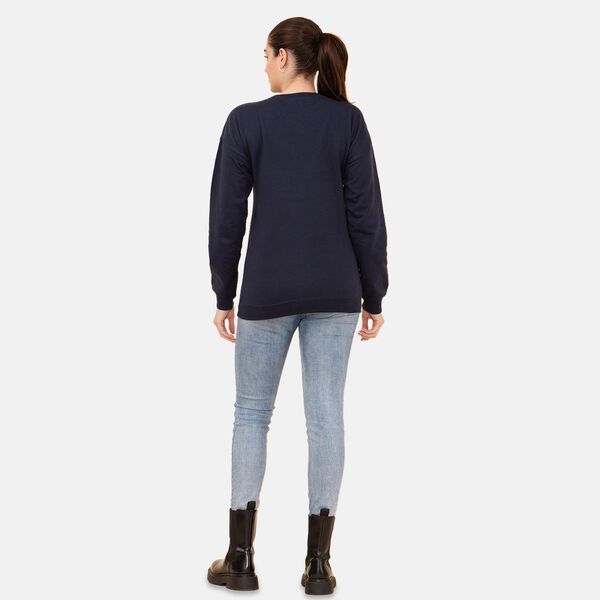 Damen Strick Sweatshirt mit Applikation, Gr&ouml;&szlig;e 42, Dunkelblau image number 2