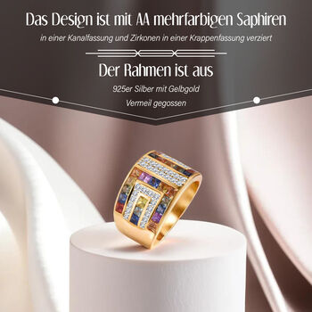 AA mehrfarbiger Saphir und Moissanit-Ring - 3,48 ct.