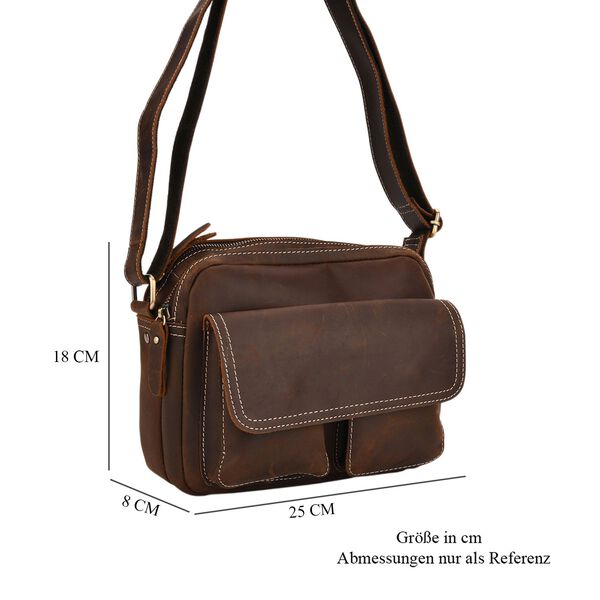 Echtleder-Crossbody-Tasche mit Überschlag und Mehrfachfächern, 25x8x18 cm, Dunkelbraun image number 7
