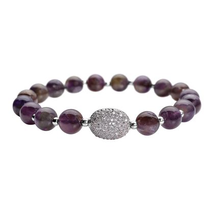 Afrikanisches Amethyst und weißes Zirkonia Armband, ca. 18 cm, Messing ca. 65,50 ct