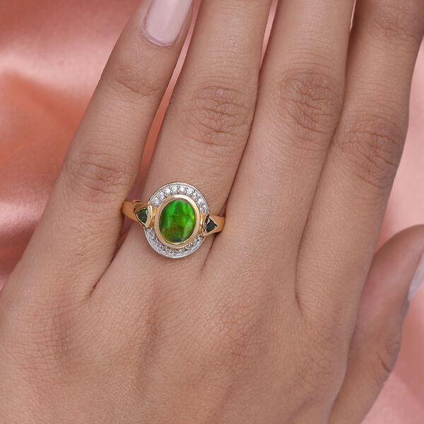 Ammolit und Natürlicher Chromdiopsid Ring 925 Silber vergoldet  ca. 2,03 ct image number 3