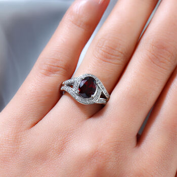 Rhodolith Granat und Zirkon Ring 925 Silber platiniert (Gr&ouml;&szlig;e 16.00) ca. 3,06 ct