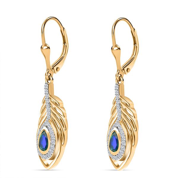 Pfau Quarz Triplette, Wei&szlig;er Zirkon Ohrringe 925 Silber 750 Gelbgold Vermeil ca. 1.62 ct image number 4