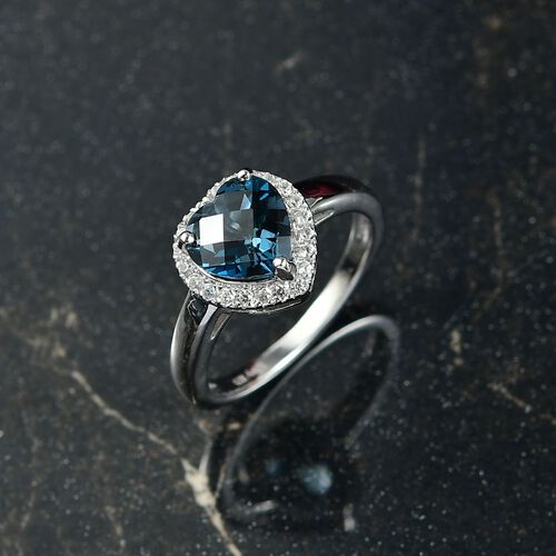 AA London Blau Topas, Weißer Zirkon Ring 925 Silber rhodiniert (Größe 18.00) ca. 2,30 ct image number 1