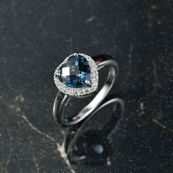 AA London Blau Topas, Weißer Zirkon Ring 925 Silber rhodiniert (Größe 20.00) ca. 2,30 ct image number 2