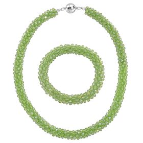 2er Set - Grüner Kristall Halskette und Armband, flexibel