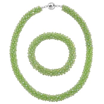 2er Set - Gr&uuml;ner Kristall Halskette und Armband, flexibel