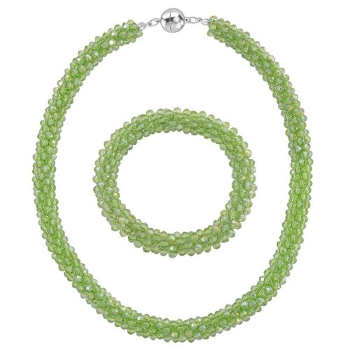 2er Set - Grüner Kristall Halskette und Armband, flexibel image number 0