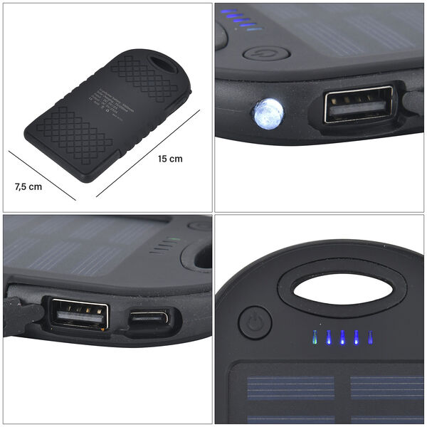 Solarbetriebene Powerbank mit USB Anschluss, Schwarz image number 5