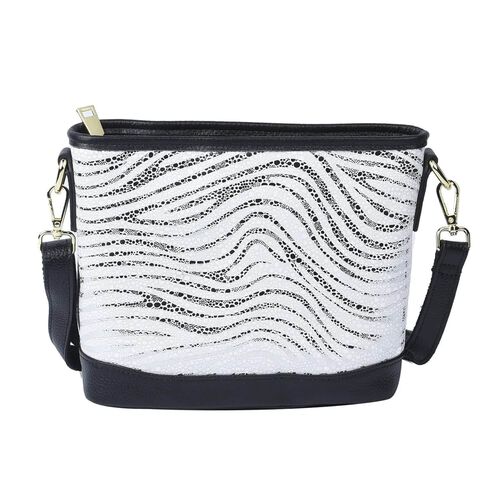 Echtleder Crossbody-Tasche mit Zebra Muster, 24x18x8 cm, Zebra image number 0