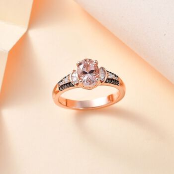 AAA Maroppino Morganit, Wei&szlig;er Diamant Ring, 925 Silber 750 Ros&eacute;gold Vermeil (Gr&ouml;&szlig;e 20.00) ca. 1.31 ct