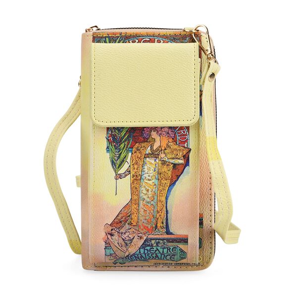 PU Handytasche mit RFID-Schutz, 20x11x2cm, Beige und gelb mit Gismonda-Muster