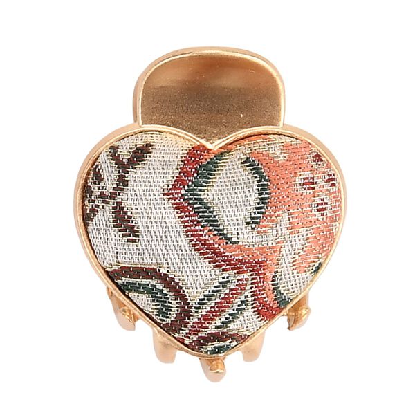 LA MAREY 2er-Set Brokat Seiden-Haarspangen und Ohrringe, Beige image number 6