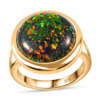 Lab Grown - Schwarzer Opal Ring, 925 Silber Gelbgold Vermeil (Gr&ouml;&szlig;e 19.00) ca. 4.50 ct