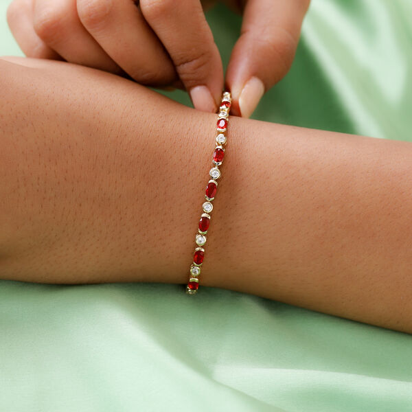 Mexikanischer Kirschfeuer-Opal und Zirkon Armband 19 cm 925 Silber Gelbgold-&Uuml;berzug ca. 4,01 ct image number 3