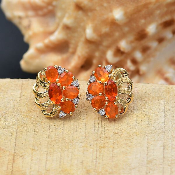 AAAA Blaze-Feueropal und Zirkon Ohrringe - 1,40 ct. image number 2