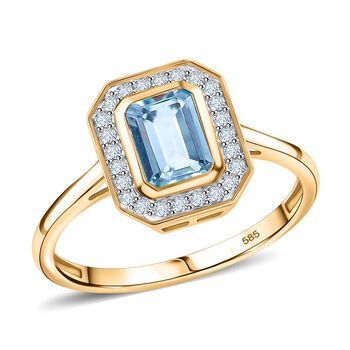 AAA Santamaria Aquamarin, Wei&szlig;er Diamant Ring 585 Gelb Gold (Gr&ouml;&szlig;e 19.00) ca. 1.05 ct