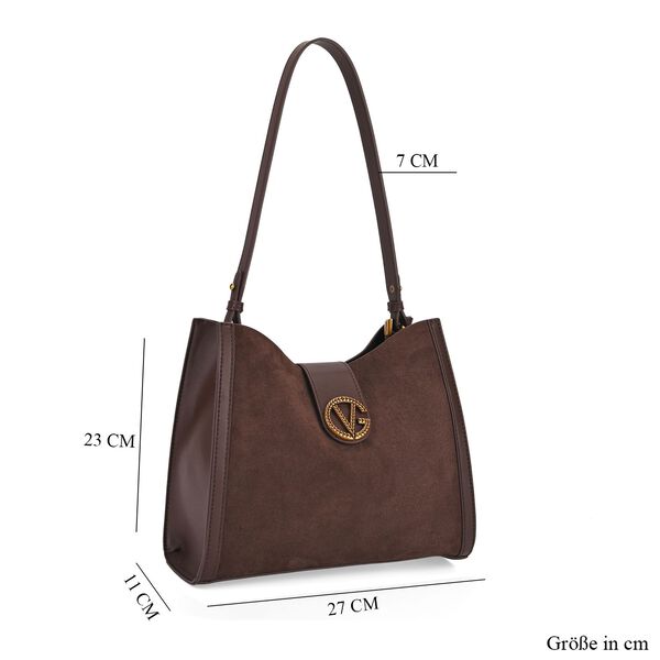 Echtleder-Trapez-Umh&auml;ngetasche mit Doppelriemen und Magnetverschluss, 27x11x23cm, Kaffee image number 7