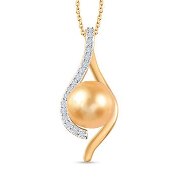 Goldene S&uuml;dsee Perle (8-10 mm), Moissanit Schmuckset 925 Silber Gelbgold Vermeil