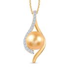 Goldene Südsee Perle (8-10 mm), Moissanit Schmuckset 925 Silber Gelbgold Vermeil