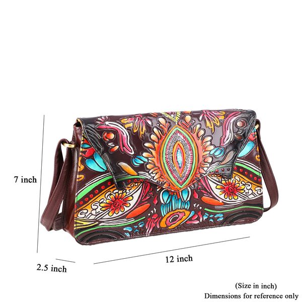 SUKRITI handbemalte Echtleder Tasche mit Pr&auml;gung 32 x 6 x 19 cm, Maroon image number 10