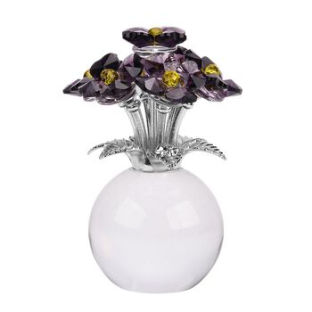 Kristallglas-Blume mit silberfarbenem Metallstiel, dekorativ geschliffen, 1x8 cm, Transparent Violett