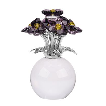 Kristallglas-Blume mit silberfarbenem Metallstiel, dekorativ geschliffen, 1x8 cm, Transparent Violett