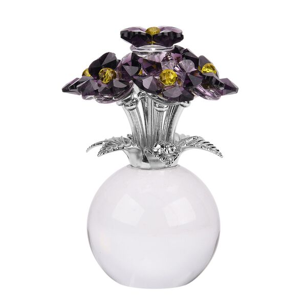 Kristallglas-Blume mit silberfarbenem Metallstiel, dekorativ geschliffen, 1x8 cm, Transparent Gr&uuml;n