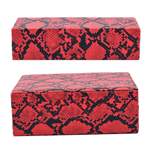 2er-Set, Schmuckkasten mit Reise-Etui aus Kunstleder mit Python-Pr&auml;gung, 24x19x9 und 22x17x3 cm, Weinrot image number 4