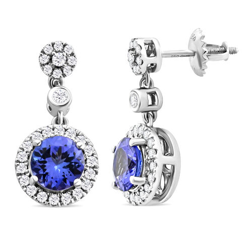 AAAA Tansanit, Weißer Diamant Ohrringe 950 Platin ca. 2,25 ct. image number 0