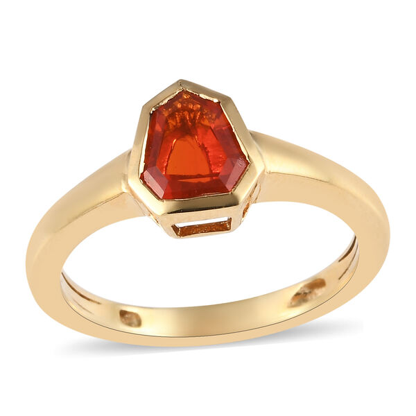 Mexikanischer Kirschfeuer-Opal Solitär Ring 925 Silber vergoldet  ca. 0,58 ct image number 4