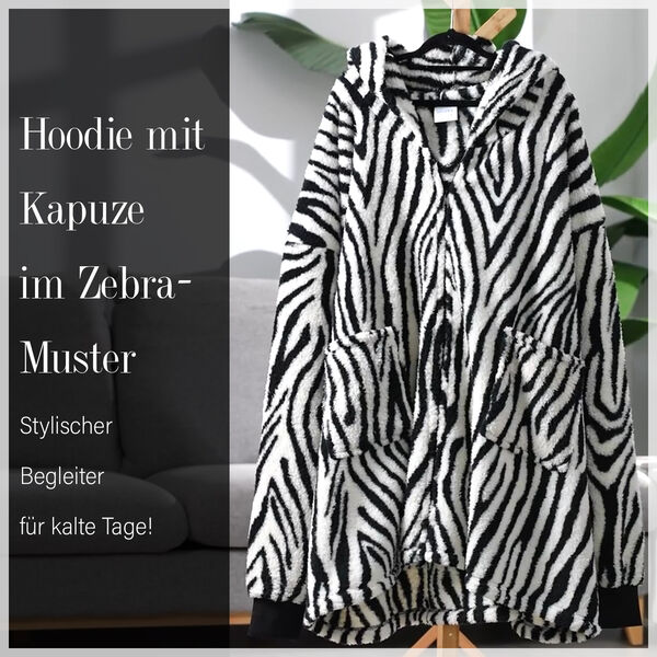 Hoodie mit Kapuze im Zebra-Muster, Weiß und schwarz image number 7