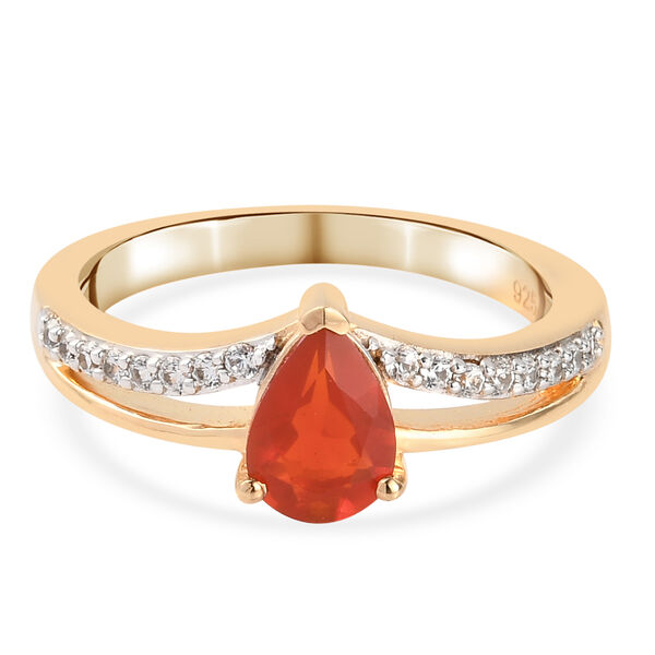 Feuer opal und Zirkon Ring 925 Silber Gelbgold Vermeil