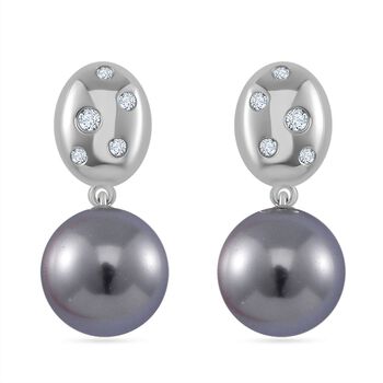 Tahiti Muschelkernperle, Moissanit Ohrringe 925 Silber platiniert