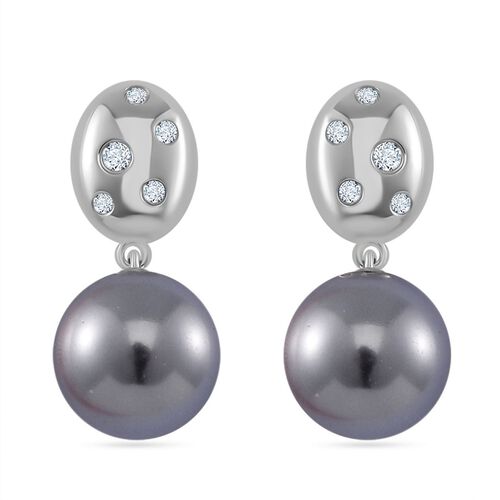 Tahiti Muschelkernperle, Moissanit Ohrringe 925 Silber platiniert image number 0
