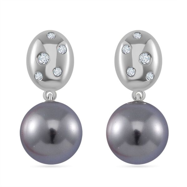 Tahiti Muschelkernperle, Moissanit Ohrringe 925 Silber platiniert