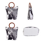 Handtasche mit Holzgriff, Leopardenmuster, Größe 32x12x29cm, Schwarz und Weiß image number 1