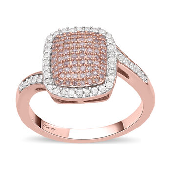 Nat&uuml;rlicher, rosa Diamant und Wei&szlig;er Diamant Ring, 925 Silber Ros&eacute;gold Vermeil (Gr&ouml;&szlig;e 16.00) ca. 0.50 ct