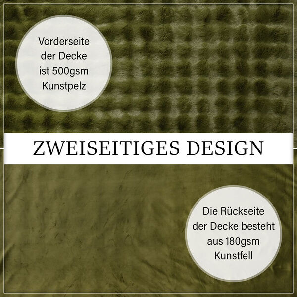 Serenity Night: Superweiche doppellagige Decke, luxuri&ouml;ses Kunstfell mit Mikropl&uuml;schfutter, 150 x 200 cm, Olivfarben image number 4