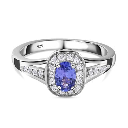 AAA Tansanit und wei&szlig;er Zirkon-Ring, 925 Silber platiniert (Gr&ouml;&szlig;e 20.00) ca. 0.78 ct