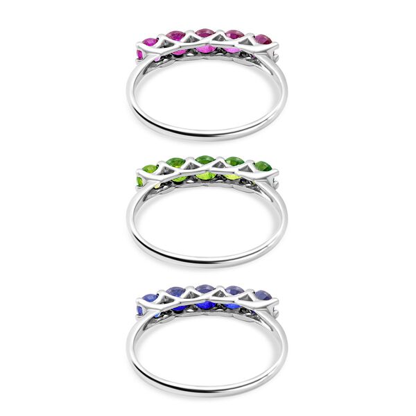 Rubin, Natürlicher Chromdiopsid und Masaola Saphir 3er-Ringset, 925 Silber platiniert ca. 3,75 ct image number 2