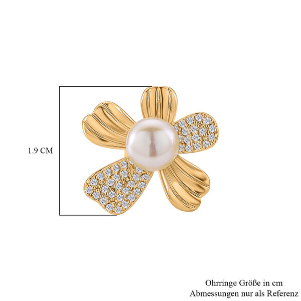 Wei&szlig;e S&uuml;&szlig;wasser Perle (6-8 mm), Wei&szlig;er Zirkonia Ohrringe Nickelfreies Messing vergoldet image number 5