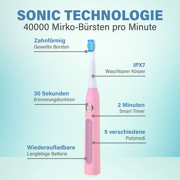 Fairywill- Zahnb&uuml;rste mit 4 B&uuml;rstenk&ouml;pfen, Rosa