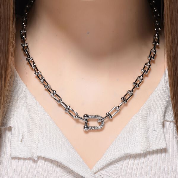 Weißer Kristall Halskette ca. 45 cm+ 5 cm Extender, Reiner Edelstahl Standard image number 2