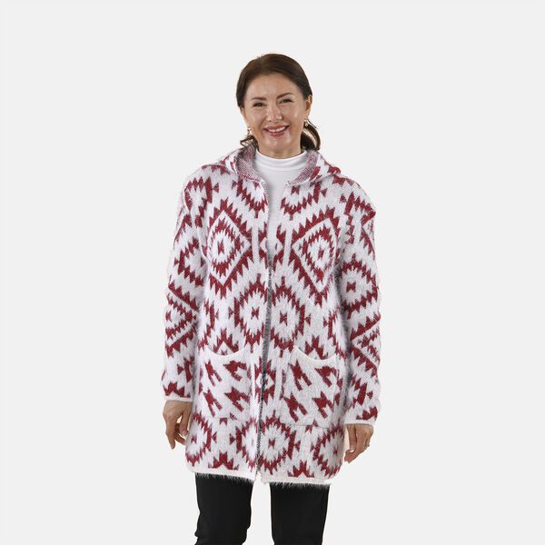 TAMSY - Kuschelweicher, langer Cardigan mit Kapuze und Taschen, 110x82cm, rot weiß image number 6