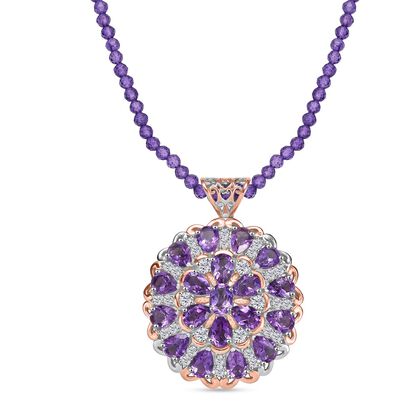 D'Joy AAA Rose De France Amethyst Anh&auml;nger mit Kette, ca. 45 cm 925 Silber 750 Ros&eacute;gold Vermeil ca. 44.75 ct