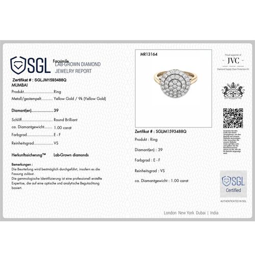 LUXURIANT DIAMOND- SGL zertifizierter VS-EF Labor Diamant Ring in 375 Gold - 1 ct. image number 8