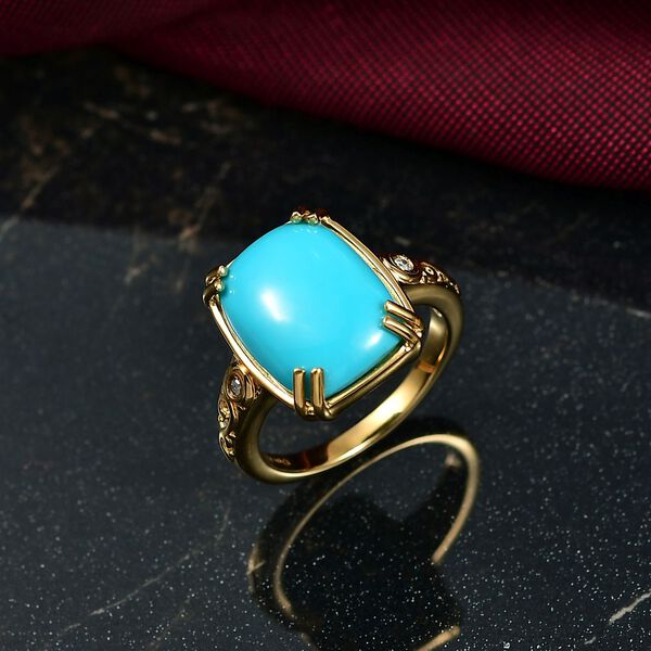 D'Joy AA Sleeping Beauty Türkis, Weißer Diamant Ring 925 Silber 750 Gelbgold Vermeil (Größe 18.00) ca. 7.06 ct image number 1